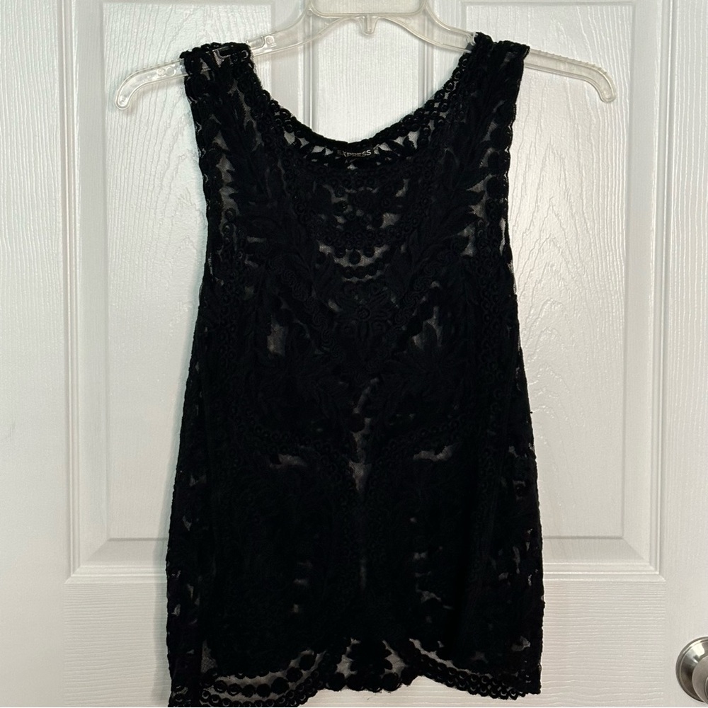 Women’s Y2K Express Sheer Embroidered Black Tank Sz:Small EUC